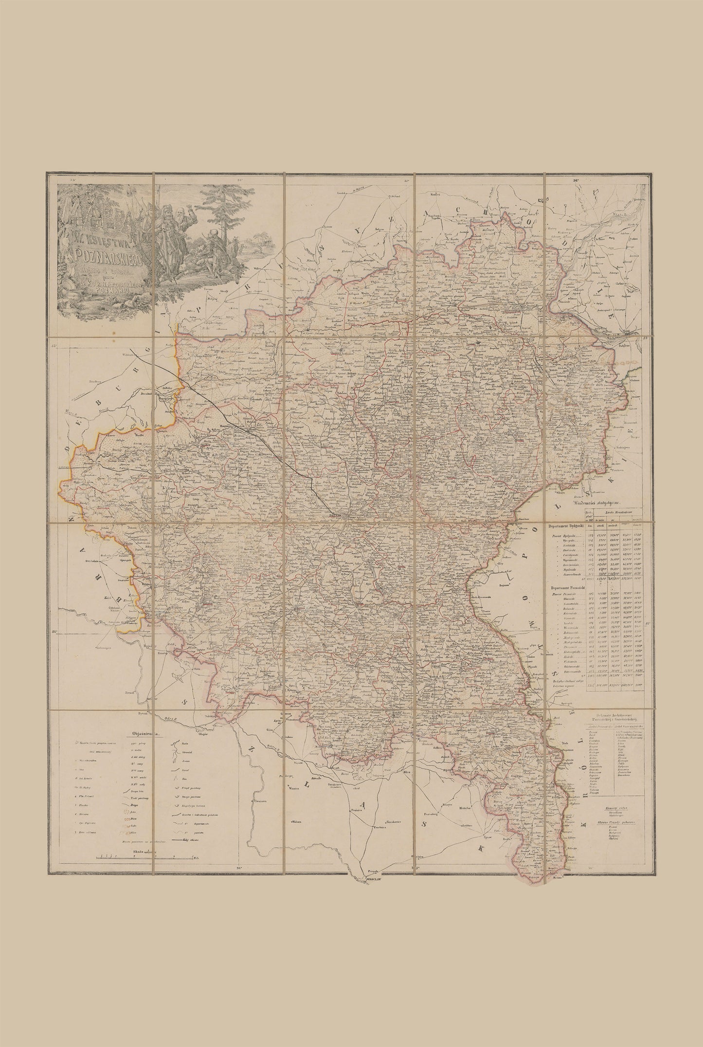 Póster Mapa del Gran Ducado de Poznań (1843) - Arte Histórico Vintage de la Gran Polonia