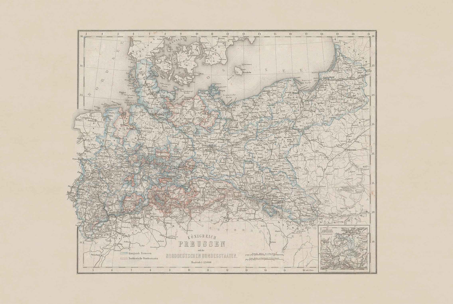 Kingdom of Prussia Map Poster (1871) - Vintage North German States Historical Wall Art (Copy)