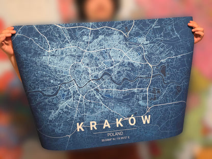 Mapa de plano de Cracovia - Arte de pared moderno de calles de la ciudad
