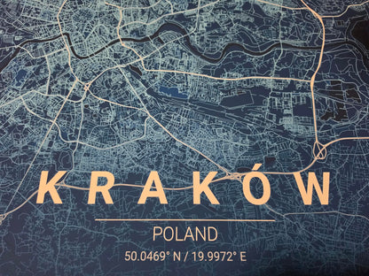 Mapa de plano de Cracovia - Arte de pared moderno de calles de la ciudad