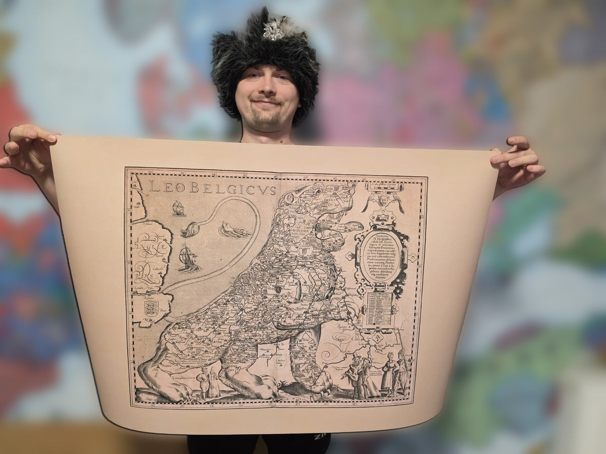 Plakat z Mapą Leo Belgicus (1617) - Zabytkowa Mapa Lwa Niderlandów i Belgii