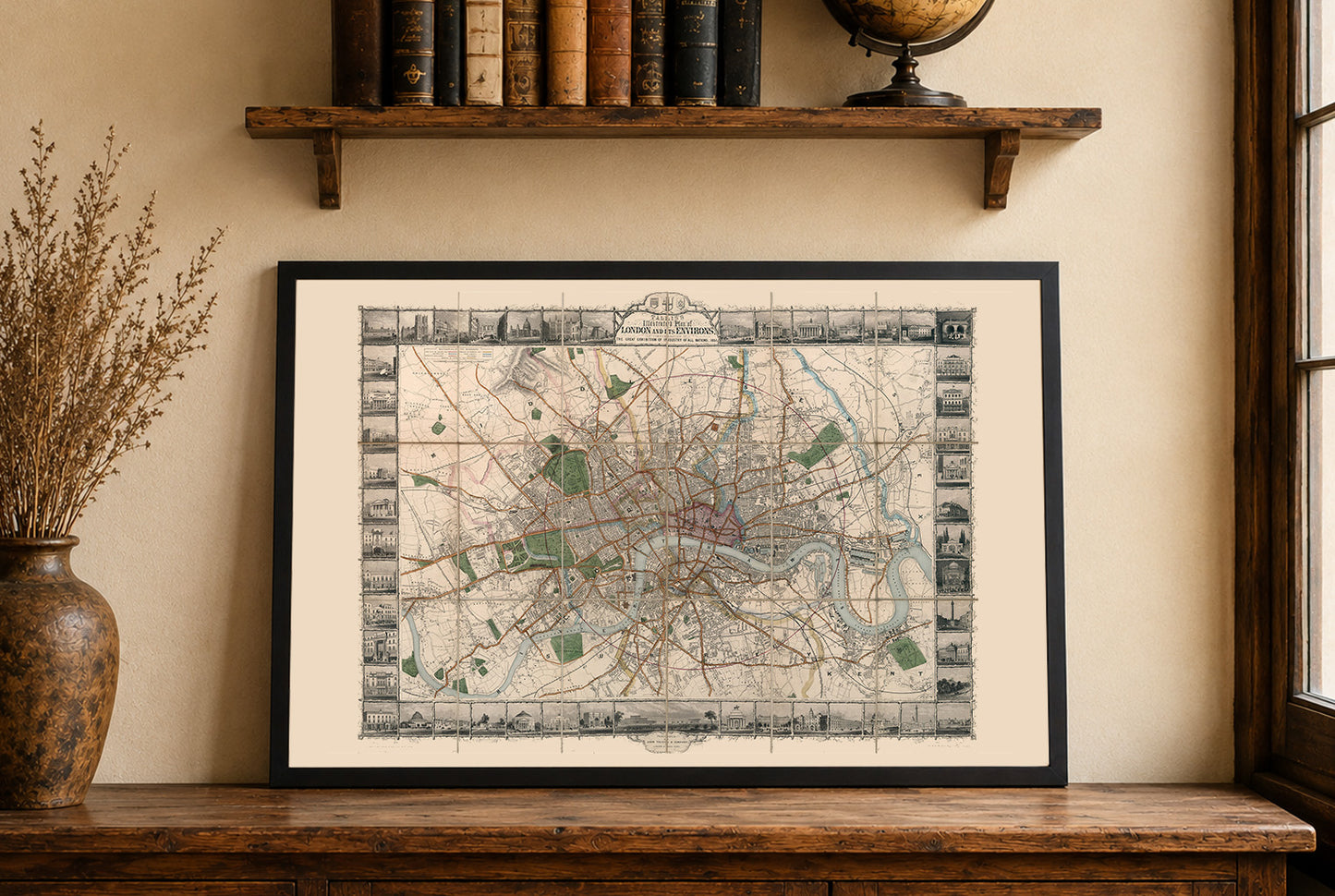 London 1851 - Illustrierte Karte mit wichtigen Sehenswürdigkeiten