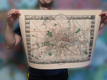 Londres 1851 - Carte illustrée avec les principaux monuments