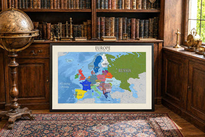 Moderne Europa Politische Karte Poster - Detaillierte Länder & Hauptstädte Wandkunst
