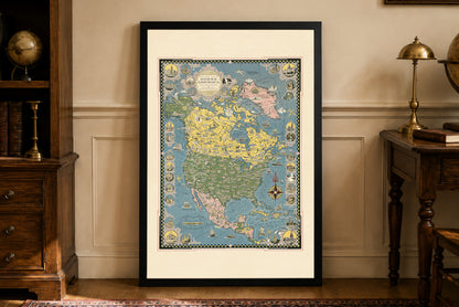 Poster Mappa Illustrativa del Nord America (1945) - Arte Vintage Continentale