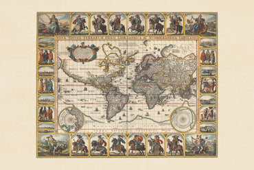 Nova Totius Terrarum Orbis 1652 - Roman Emperors - Nicolaes Visscher Historical World Map Poster