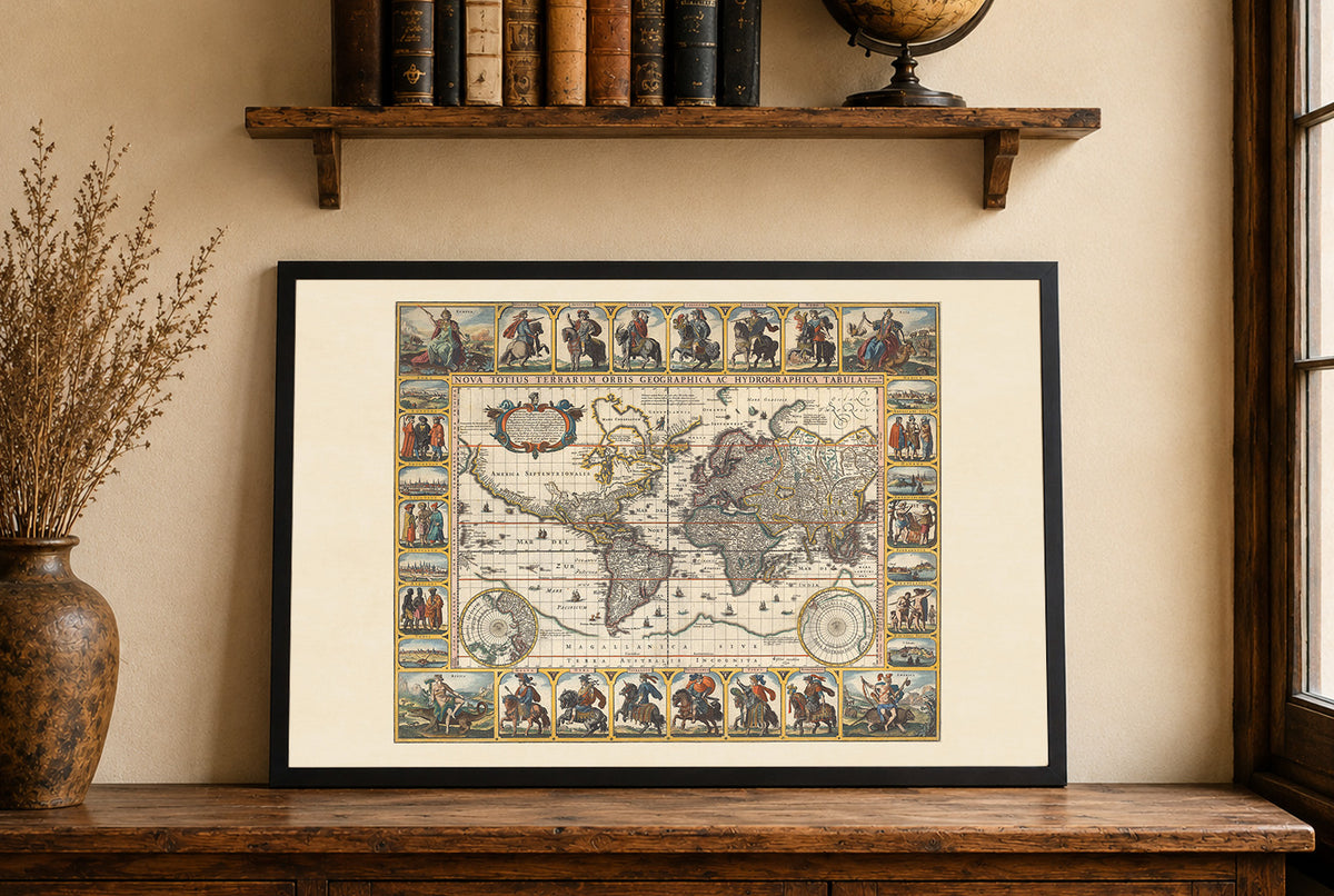 Nova Totius Terrarum Orbis 1652 - Roman Emperors - Nicolaes Visscher Historical World Map Poster