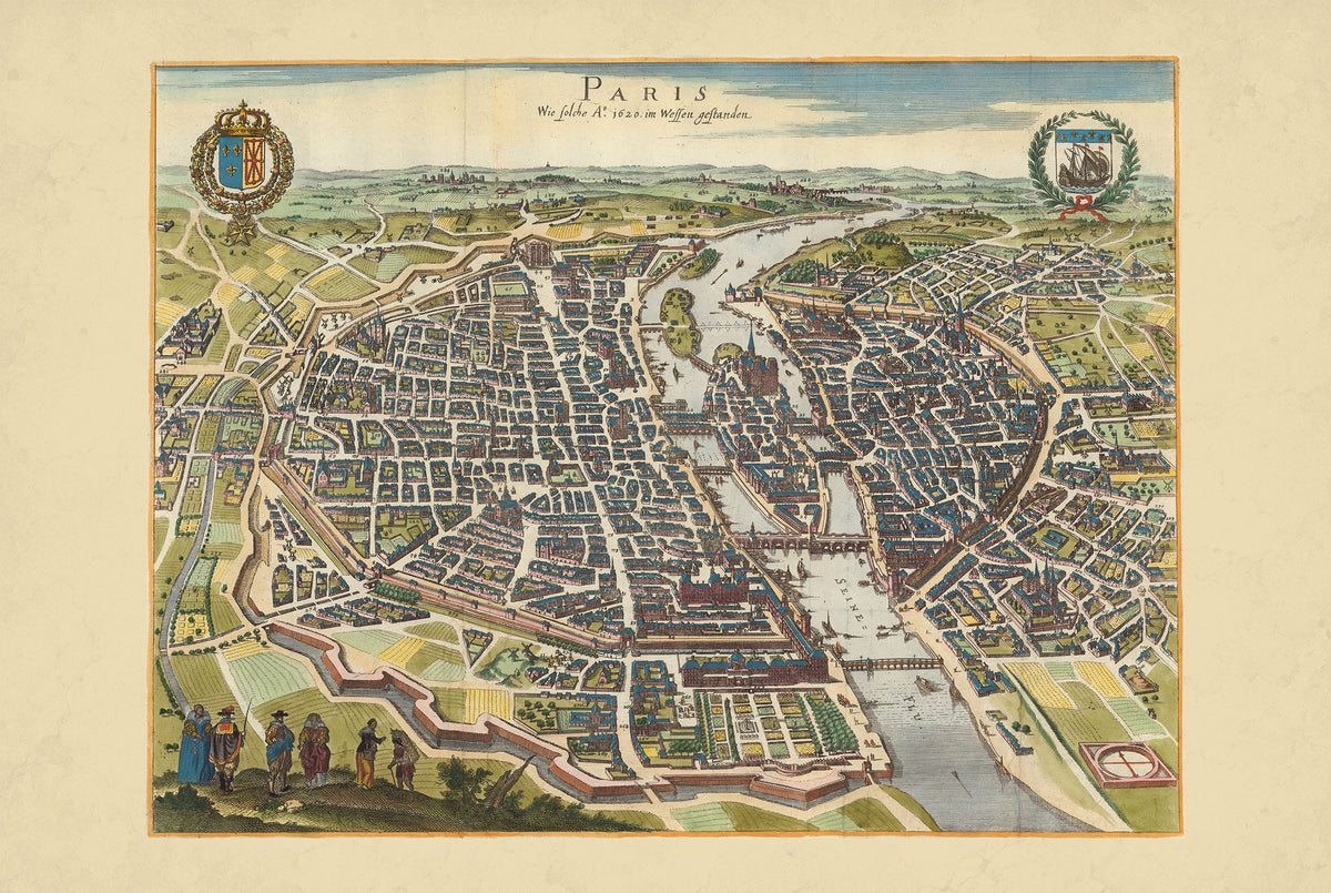 Paris 1620 - Caspar Merian - Vue Historique à Vol d’Oiseau – Affiche