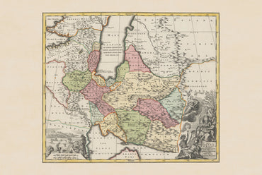 Poster mappa della Persia - Mappa antica dell’Impero persiano e dell’Iran, decorazione murale del XVIII secolo