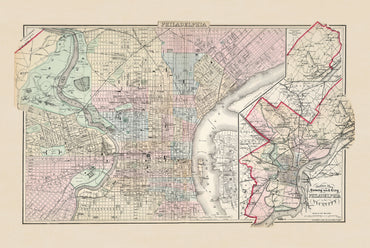 Póster de mapa histórico de Filadelfia de 1883