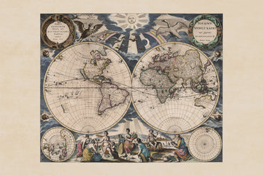 Pieter Goos 1667 Weltkarte Poster - mit aufwendiger Illustration und Atlas-Stil
