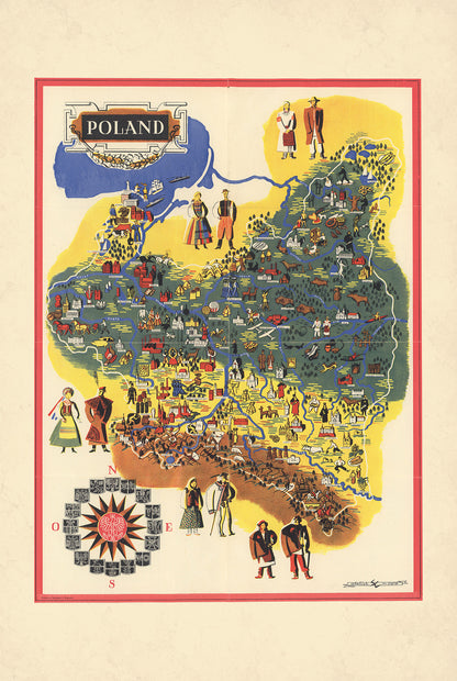 Pologne 1935 - Atelier Mewa - Affiche Carte Illustrée Polonaise Vintage