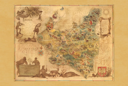 Stampa mappa della Polonia 1938 - Mappa illustrata ‘Poloniae’ di Tadeusz Lipski & Eliasz Kanarek | Arte murale vintage della Fiera Mondiale