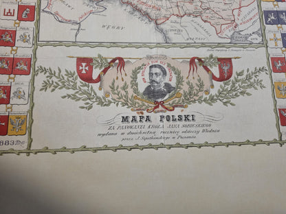 Plakat z Mapą Polski za Panowania Jana III Sobieskiego - Vintage Dekoracja Ścienna