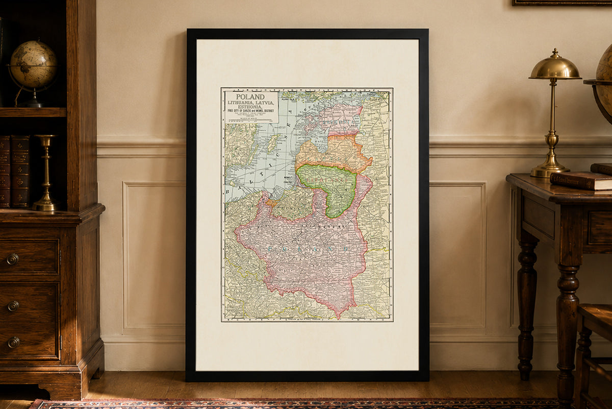 Poland & Baltic States 1925 - Free City of Danzig - George F. Cram Historical Map Poster