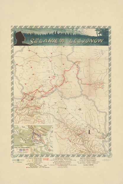 Polish Legions 1914-1917 - Szlakiem Legionów - WWI Historical Map Poster