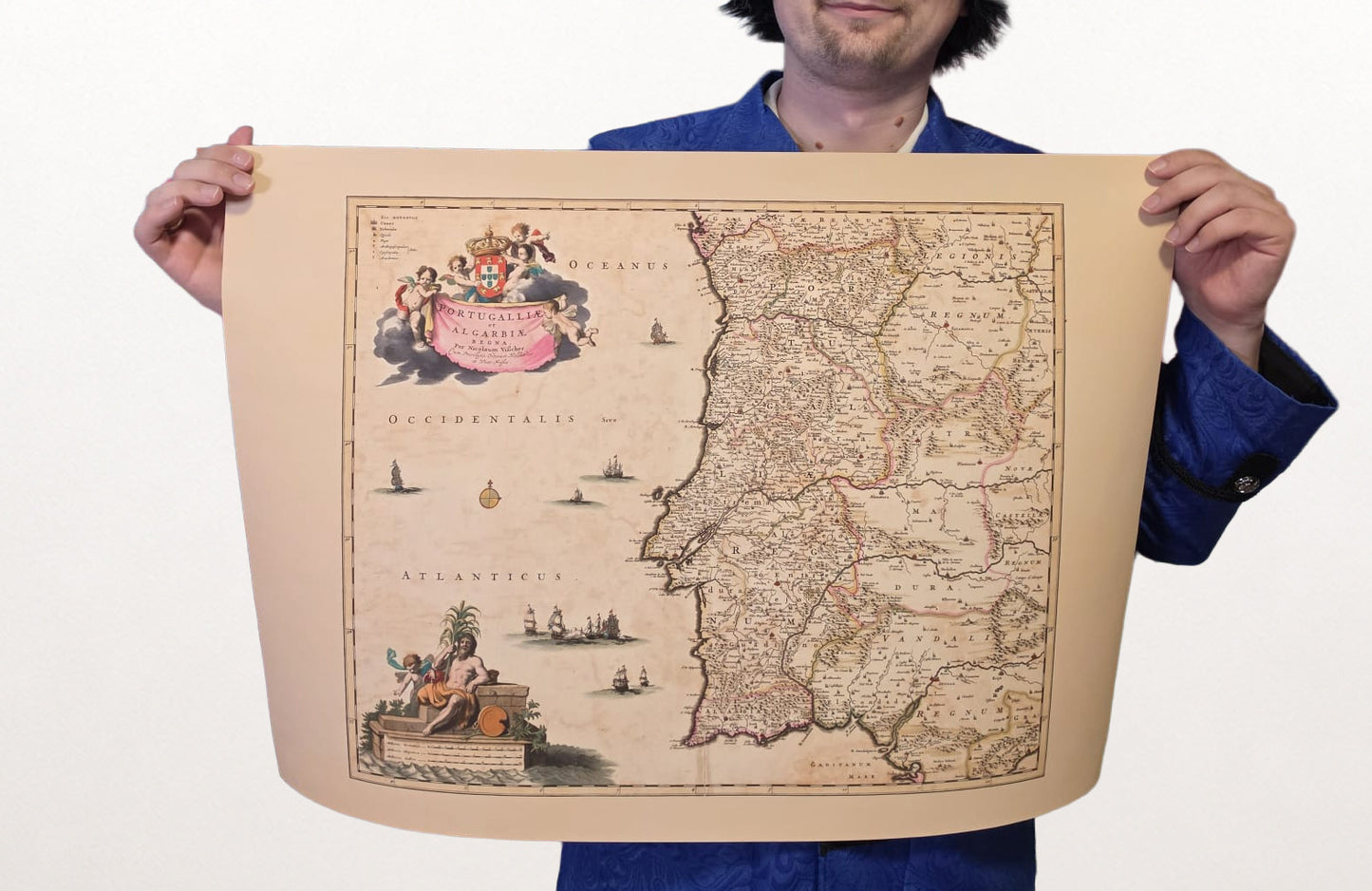 Poster Mappa del Portogallo (1690) - Arte Murale Vintage dei Regni dell'Algarve