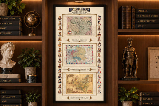 Collezione della storia della Polonia - 3 mappe storiche e sovrani polacchi - Poster della mappa