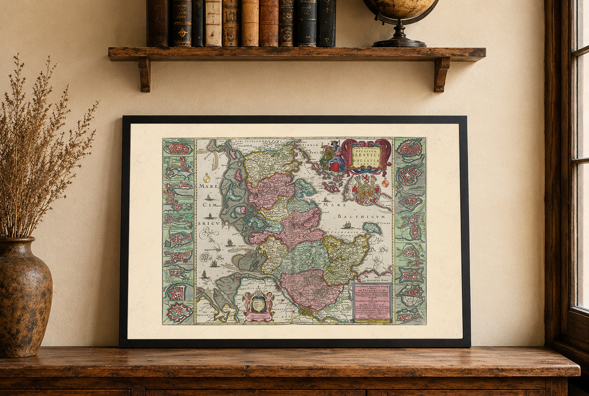 Schleswig & Holstein 1665 - 16 Town Plans - Joan Blaeu Historical Map Poster