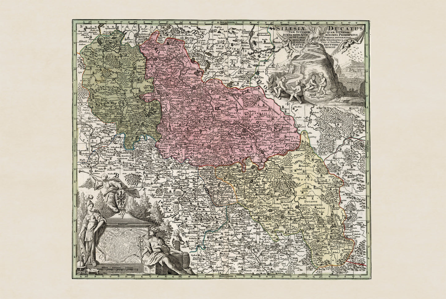 Historisches Kartenposter Schlesien – Ober- und Niederschlesien, Wandkunst aus dem 18. Jahrhundert