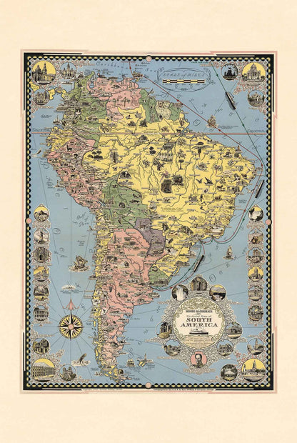South America Pictorial Map Poster (1942) - Vintage Travel & Cruise Wall Art