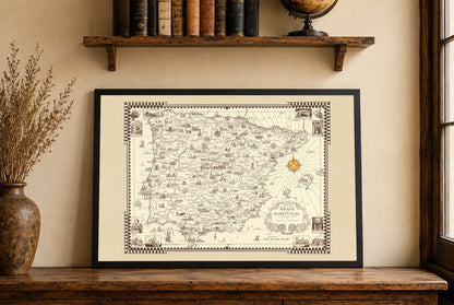 Poster Mappa Illustrativa di Spagna e Portogallo (1935) - Arte Vintage della Penisola Iberica