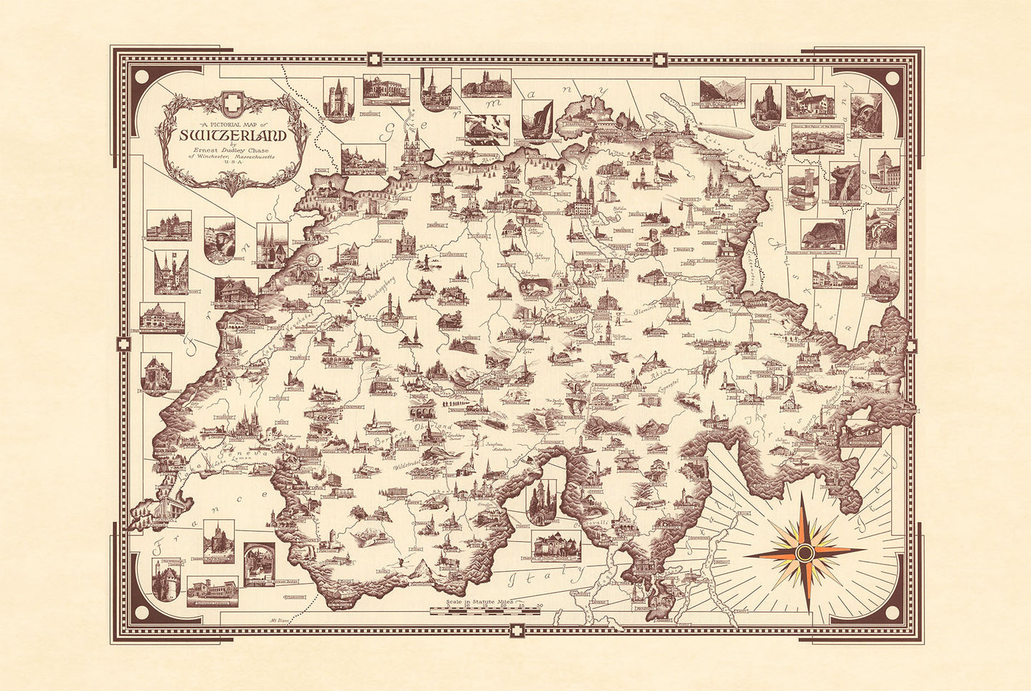 Poster Mappa Pittorica della Svizzera (1936) - Arte Murale Vintage Svizzera da Viaggio