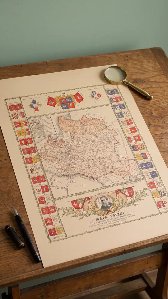 Plakat z Mapą Polski za Panowania Jana III Sobieskiego - Vintage Dekoracja Ścienna