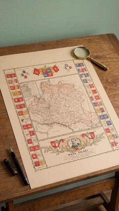 Plakat z Mapą Polski za Panowania Jana III Sobieskiego - Vintage Dekoracja Ścienna