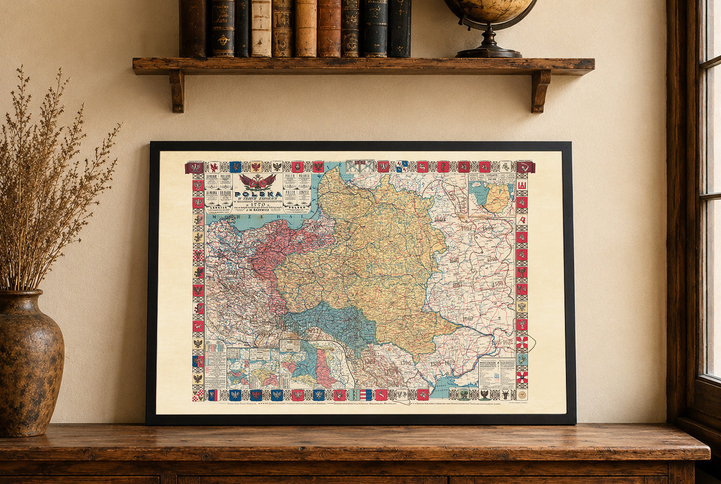 Mapa vintage de 1770 de la Mancomunidad Polaco-Lituana y sus particiones