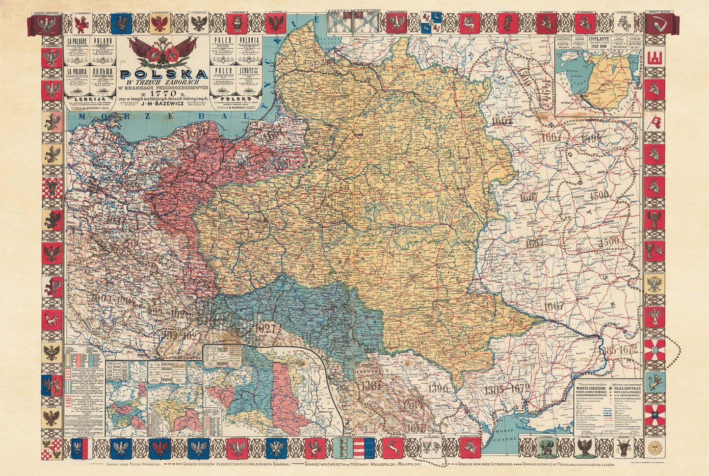 Mapa vintage de 1770 de la Mancomunidad Polaco-Lituana y sus particiones