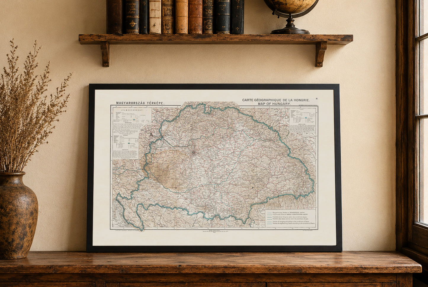 Poster mappa d’epoca dell’Ungheria - Ungheria e confini del Trianon, mappa storica dell’Europa, 1920