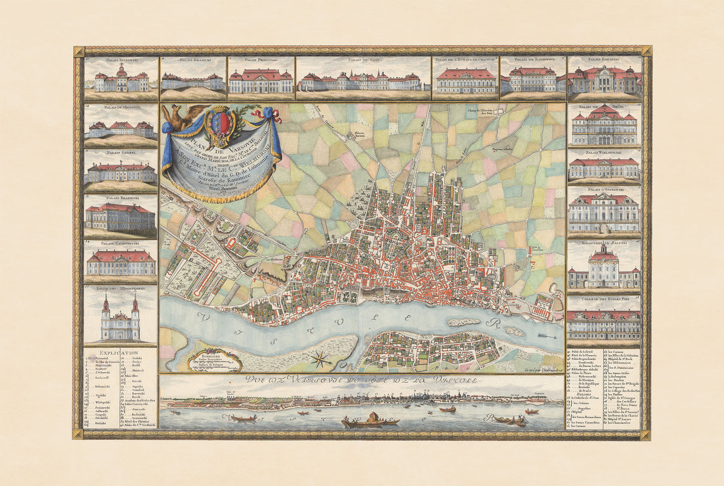 Warsaw 1772 - Historical Map of the Polish Capital with Major Palaces