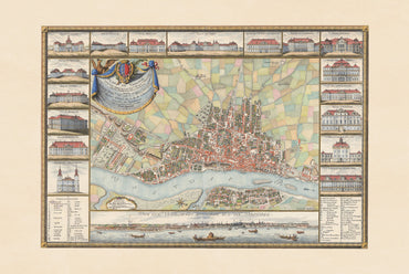 Varsavia 1772 - Mappa storica della capitale polacca con i principali palazzi
