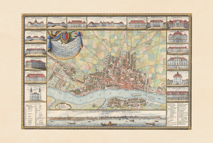 Warsaw 1772 - Historical Map of the Polish Capital with Major Palaces