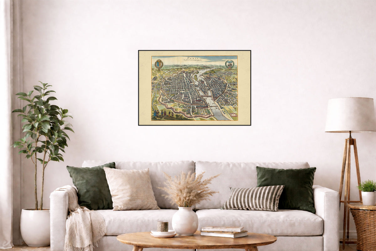 Paris 1620 - Caspar Merian - Vue Historique à Vol d’Oiseau – Affiche