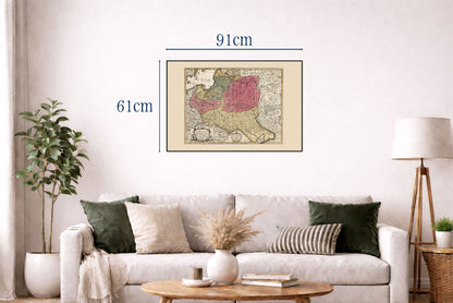 Mappa vintage del Commonwealth polacco-lituano 1740