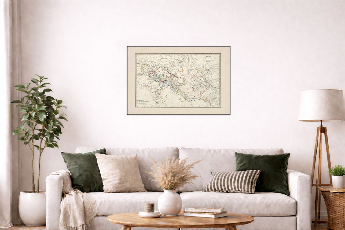 Ancient Empires Map 1873 - Babylonia, Lydia, Media & Persia - Historical Map Poster