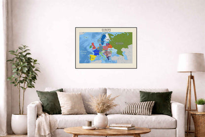 Moderne Europa Politische Karte Poster - Detaillierte Länder & Hauptstädte Wandkunst