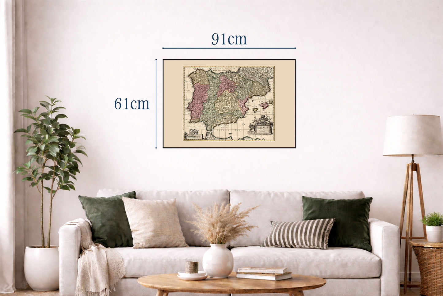 Historyczna mapa Półwyspu Iberyjskiego z 1740 r. – Hiszpania i Portugalia – dekoracja ścienna