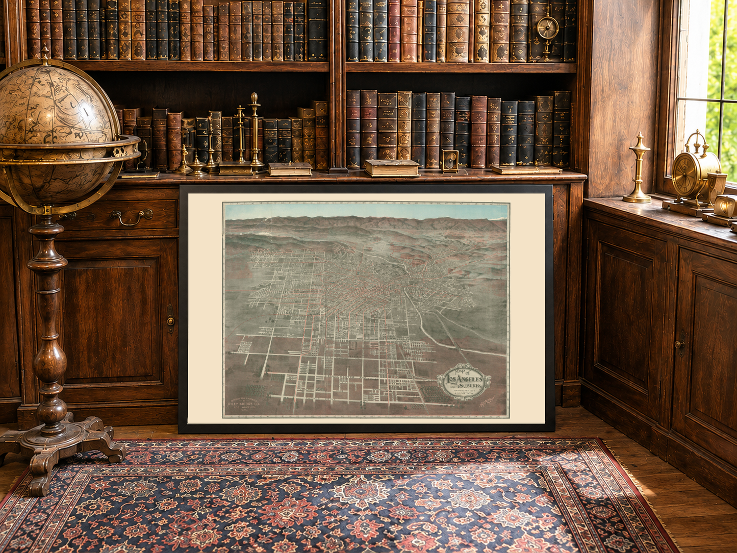 Cartel del Mapa de Los Ángeles 1906 - Plano Panorámico de la Ciudad con Calles y Líneas de Ferrocarril