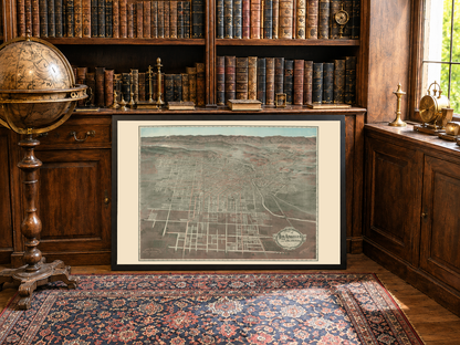 Cartel del Mapa de Los Ángeles 1906 - Plano Panorámico de la Ciudad con Calles y Líneas de Ferrocarril