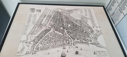 Poster mappa di Rotterdam 1652 - Pianta panoramica dettagliata della città con strade e vie d'acqua