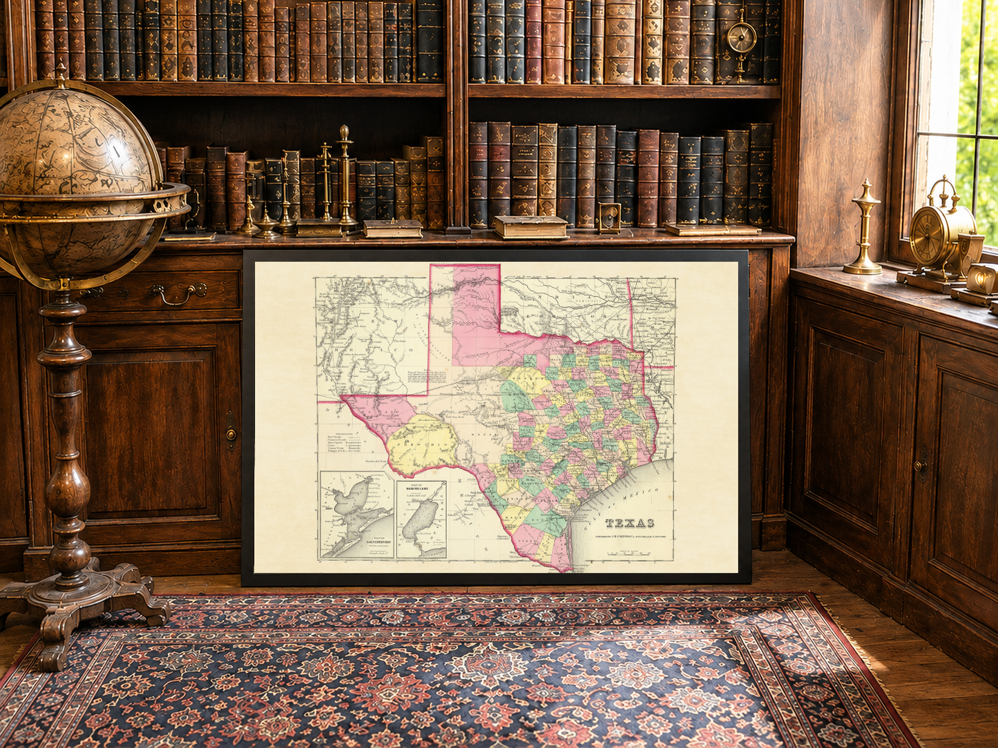 1856 Texas Karte Poster - Handkolorierte Landkreis-Karte mit detaillierten Grenzen