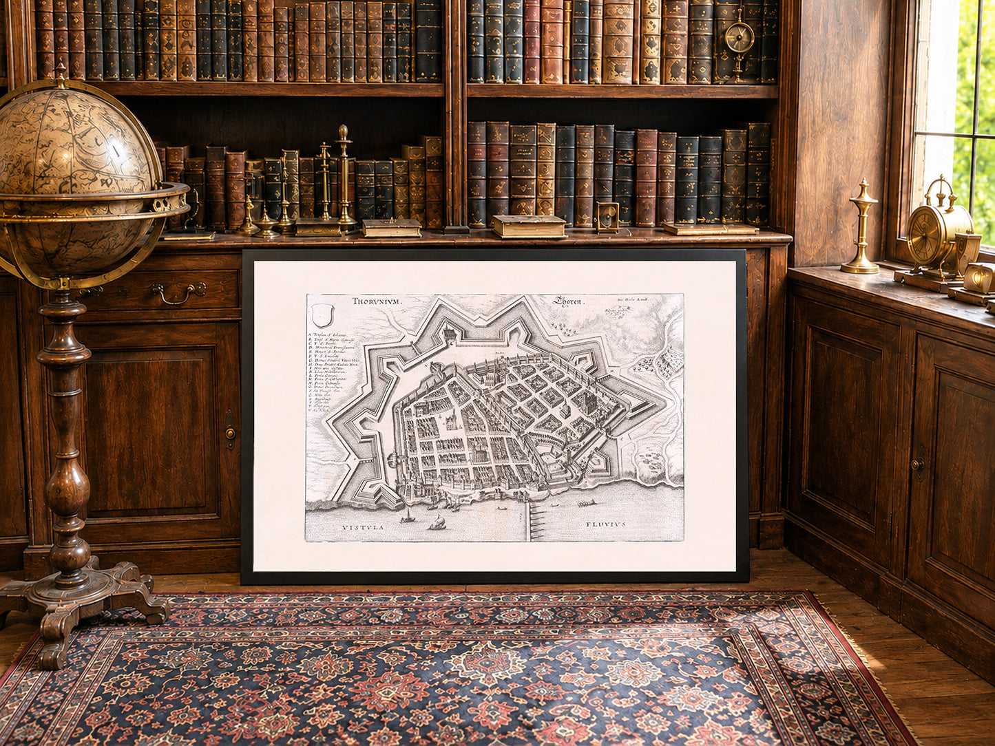 Mapa antiguo de la ciudad de Toruń, Polonia 1652 - Vista aérea - Arte de pared vintage polaco