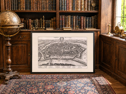 Stampa Mappa di Vienna 1649 di Matthäus Merian - Incisione Vintage della Città Austriaca Arte Murale